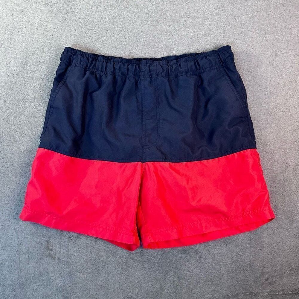 Vintage OP Ocean Pacific Swim Trunks Men’s M Red Blue Drawstring Lined Pockets U